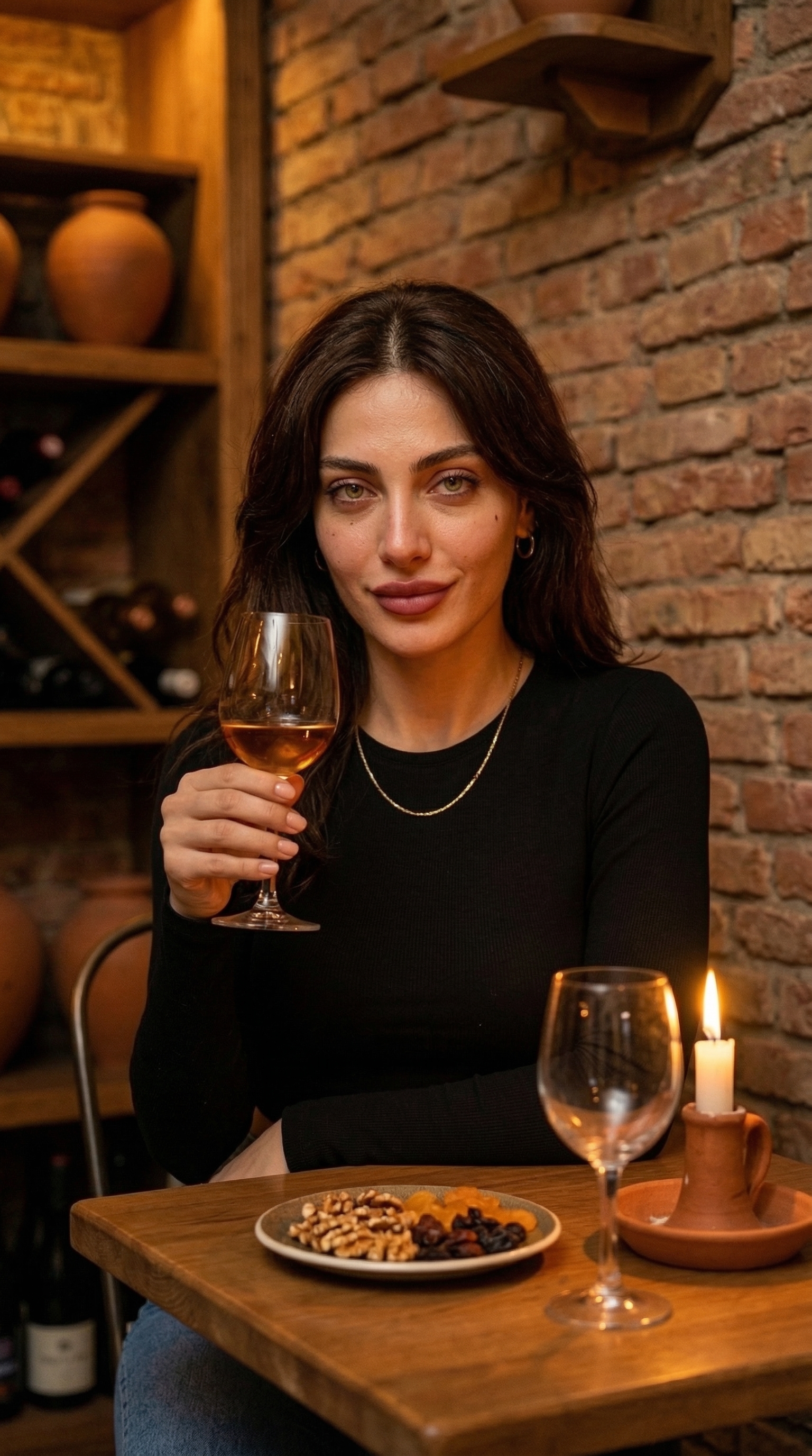 Nini at a natural wine bar